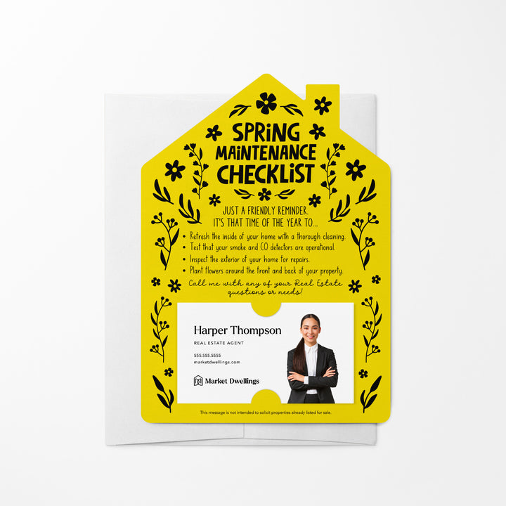 Set of Spring Maintenance Checklist Real Estate Mailers | Envelopes Included | S5-M001 Mailer Market Dwellings LEMON