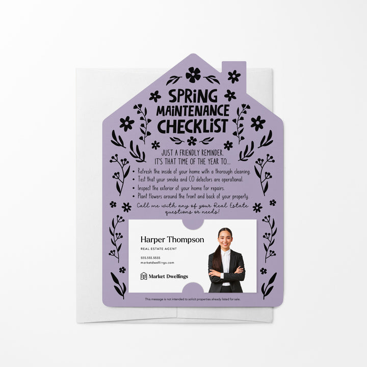 Set of Spring Maintenance Checklist Real Estate Mailers | Envelopes Included | S5-M001 Mailer Market Dwellings LIGHT PURPLE