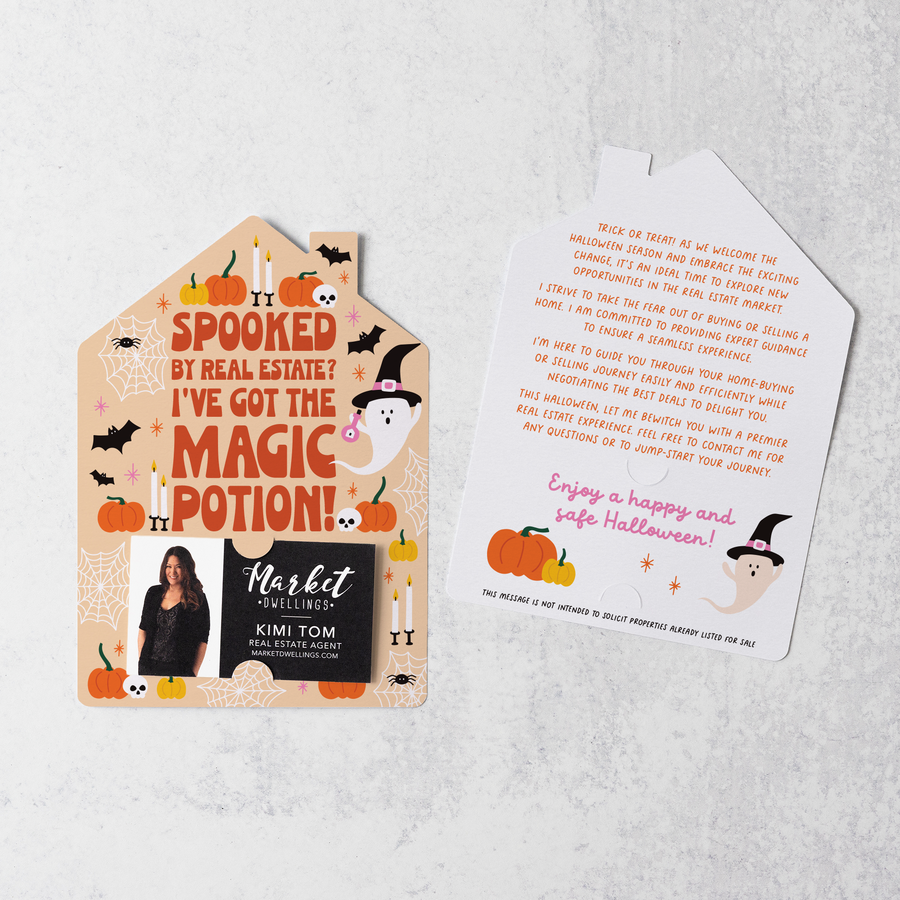 Set of Spooked by Real Estate? I've Got the Magic Potion! | Halloween Mailers | Envelopes Included | M224-M001-AB Mailer Market Dwellings SUNRISE ORANGE  