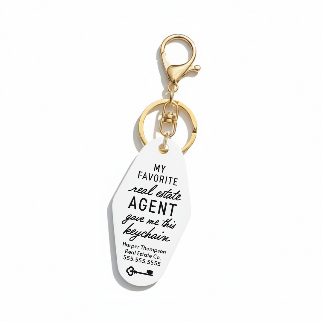 Customizable My Favorite Real Estate Agent Keychains Keychain Market Dwellings WHITE