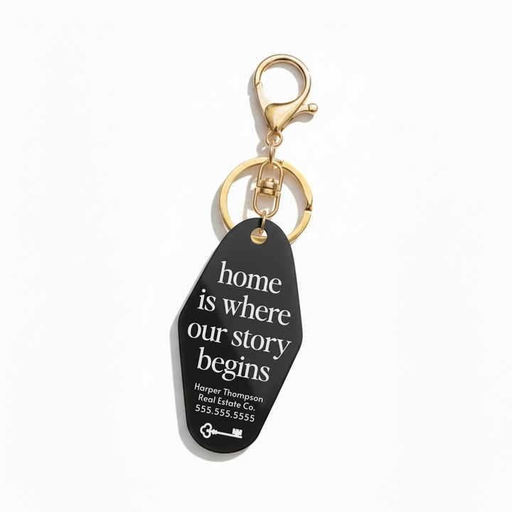 Customizable Home Is Where Our Story Begins Keychains Keychain Market Dwellings BLACK