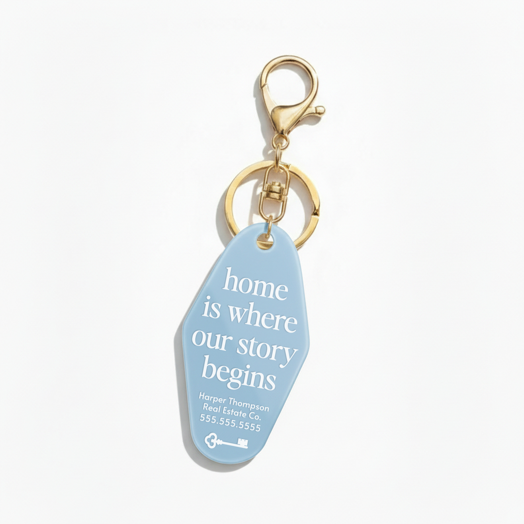 Customizable Home Is Where Our Story Begins Keychains Keychain Market Dwellings PASTEL BLUE