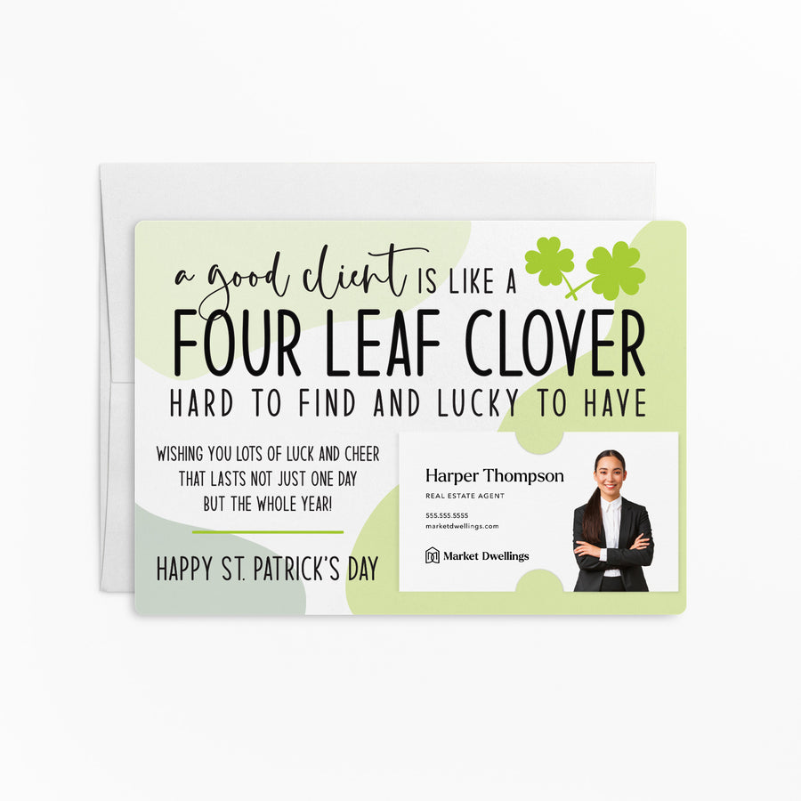 Set of "A Good Client is Like a Four Leaf Clover" Double Sided Mailers | Envelopes Included | SP1-M003 Mailer Market Dwellings