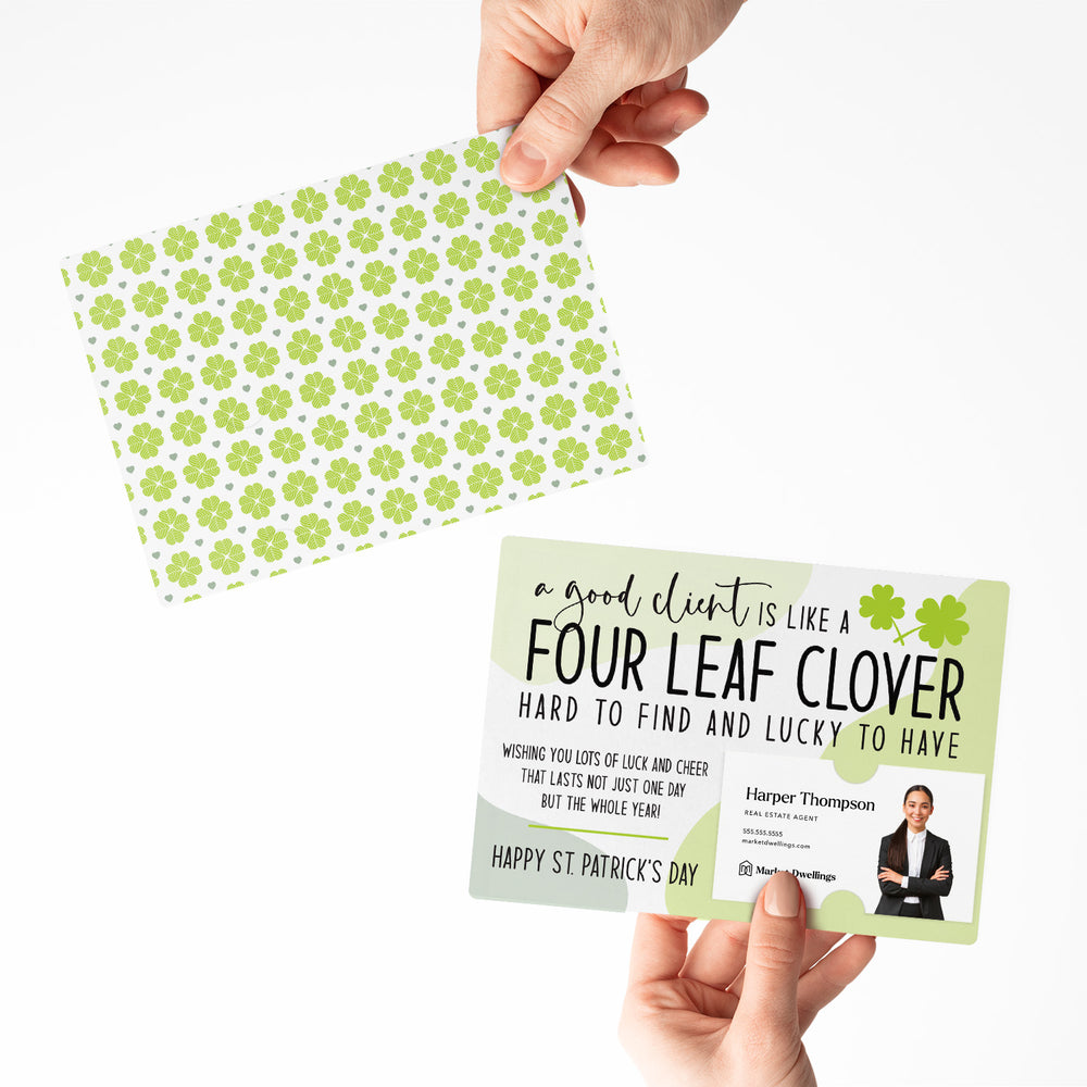 Set of "A Good Client is Like a Four Leaf Clover" Double Sided Mailers | Envelopes Included | SP1-M003 Mailer Market Dwellings