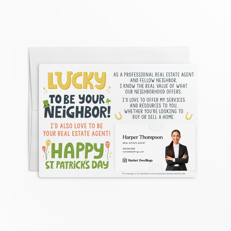 Set of "Lucky to Be Your Neighbor" Real Estate St. Patrick's Day Mailers | Envelopes Included | SP3-M003 Mailer Market Dwellings