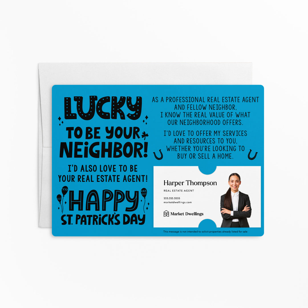 Set of "Lucky to Be Your Neighbor" St. Patrick's Day Real Estate Mailer | Envelopes Included | SP4-M003 Mailer Market Dwellings ARCTIC