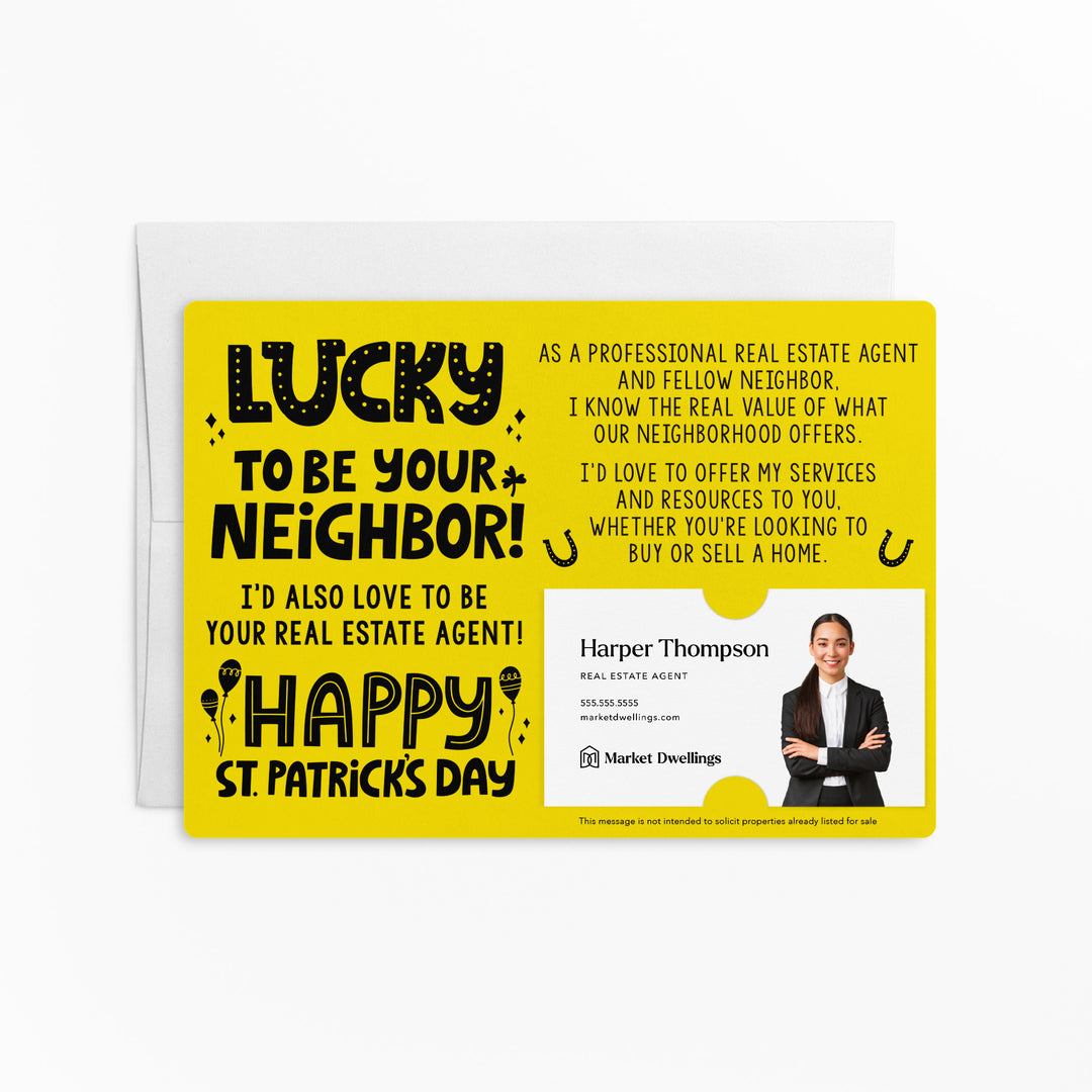 Set of "Lucky to Be Your Neighbor" St. Patrick's Day Real Estate Mailer | Envelopes Included | SP4-M003 Mailer Market Dwellings LEMON