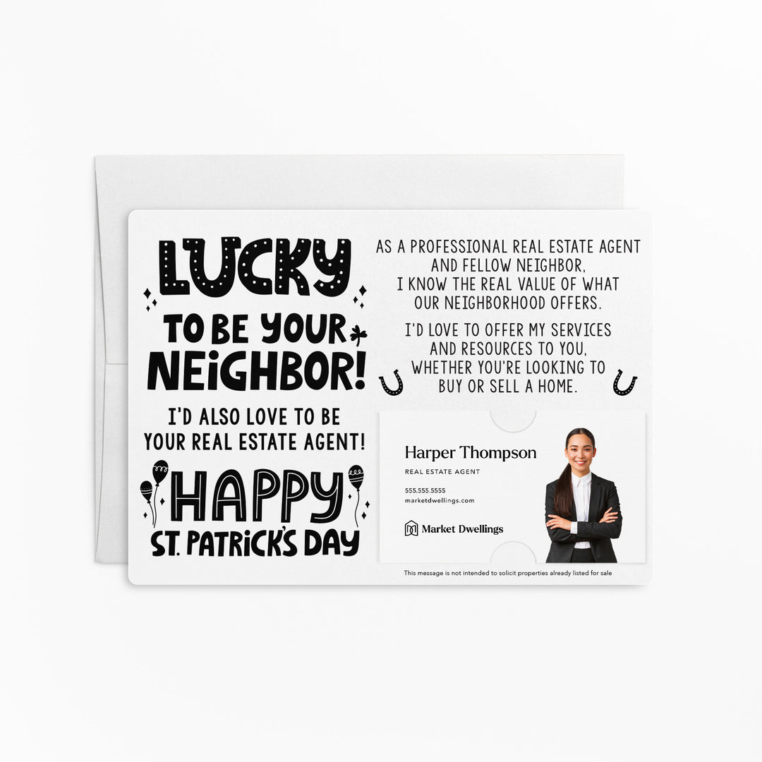 Set of "Lucky to Be Your Neighbor" St. Patrick's Day Real Estate Mailer | Envelopes Included | SP4-M003 Mailer Market Dwellings WHITE