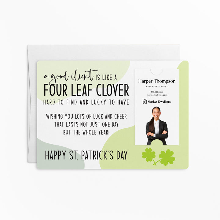 Vertical | Set of "A Good Client is Like a Four Leaf Clover" Double Sided Mailers | Envelopes Included | SP5-M005 Mailer Market Dwellings