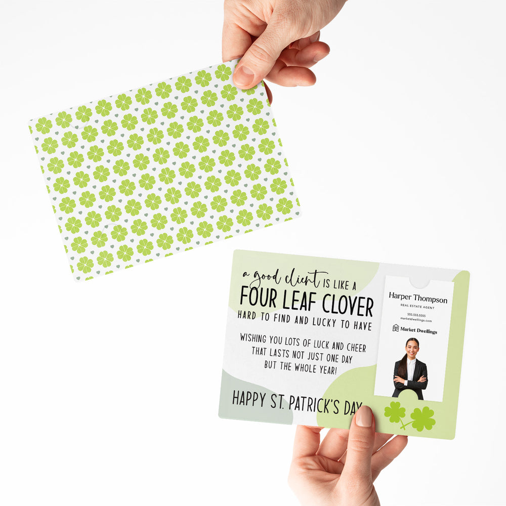 Vertical | Set of "A Good Client is Like a Four Leaf Clover" Double Sided Mailers | Envelopes Included | SP5-M005 Mailer Market Dwellings