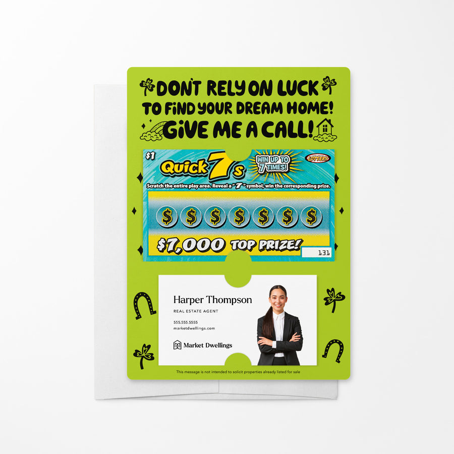 Set of Don't Rely on Luck to Find Your Dream Home Lotto Mailers | Envelopes Included Mailer Market Dwellings GREEN APPLE