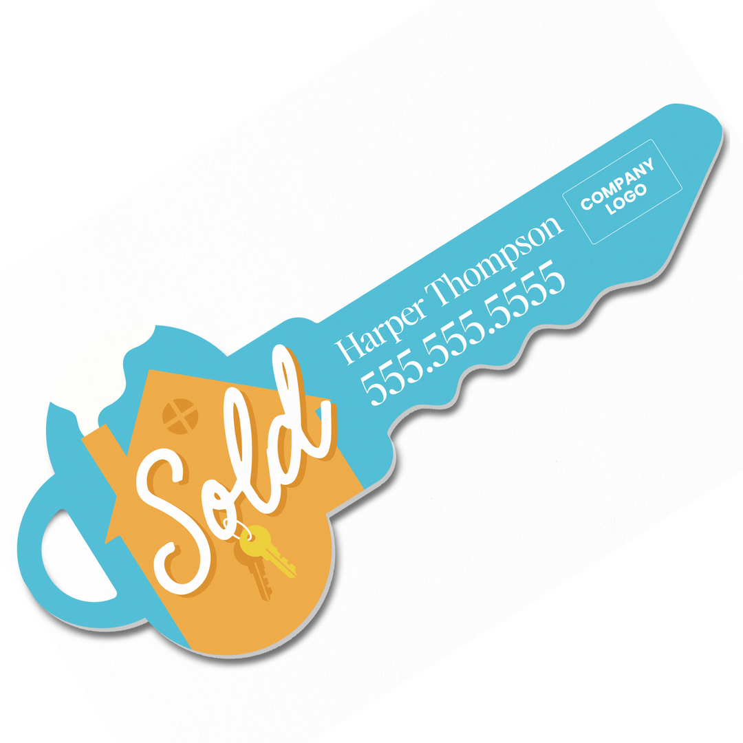 Customizable | Closing Day Sign | Photo Prop | DSY-24-AB Key Sign Market Dwellings BRIGHT BLUE SOLD