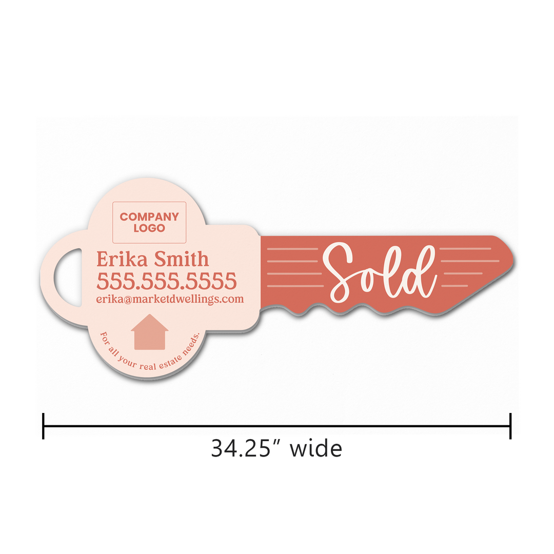 Customizable | Sold Real Estate Key Sign | Photo Prop | DSY-10-AB Key Sign Market Dwellings