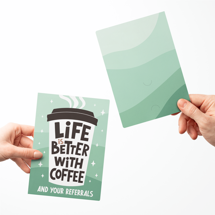 Set of Life is Better with Coffee and your Referrals | Greeting Cards | Envelopes Included | 108-GC001-AB Greeting Card Market Dwellings