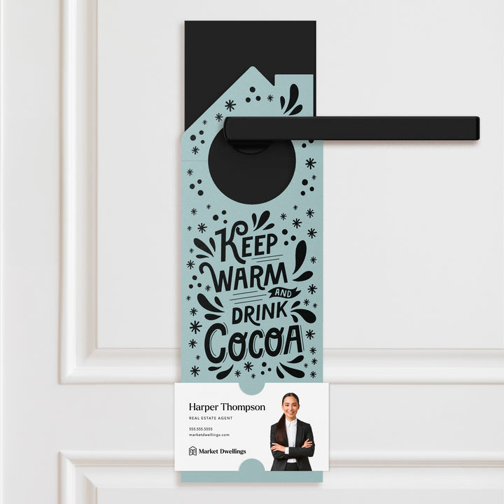 Keep Warm and Drink Cocoa Door Hangers Door Hanger Market Dwellings LIGHT BLUE