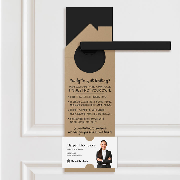 Ready to Quit Renting? | Real Estate Door Hangers | 16-DH002 Door Hanger Market Dwellings LIGHT BLUE  