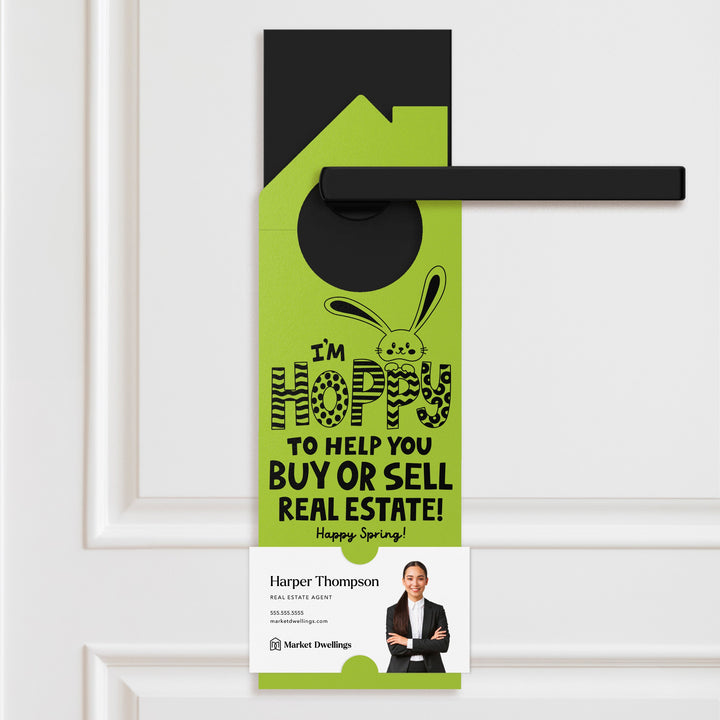 I'm Hoppy To Help You Buy Or Sell Real Estate! Door Hangers Door Hanger Market Dwellings GREEN APPLE