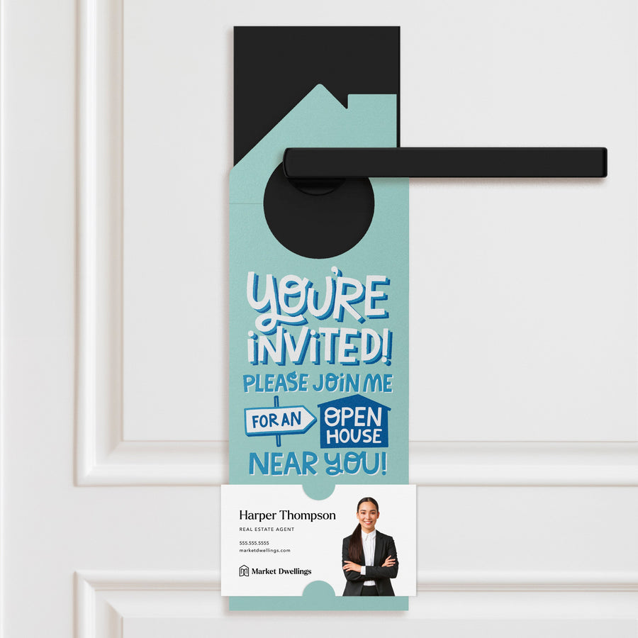 You're Invited to an Open House Near You | Real Estate Door Hangers | 188-DH002-AB Door Hanger Market Dwellings SOFT PINK  