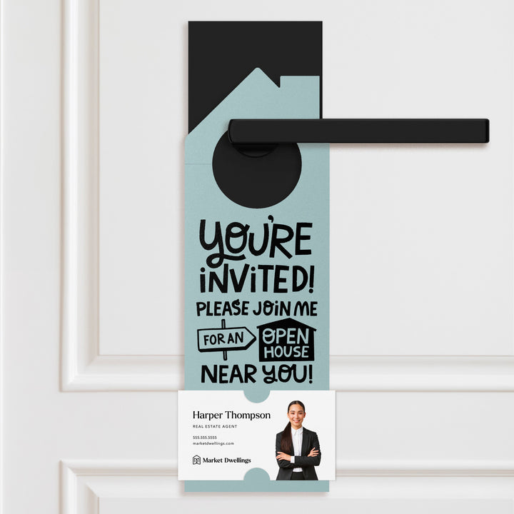 You're Invited! Please Join Me For An Open House Near You! Door Hangers Door Hanger Market Dwellings LIGHT BLUE