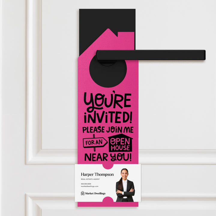 You're Invited! Please Join Me For An Open House Near You! Door Hangers Door Hanger Market Dwellings RAZZLE BERRY