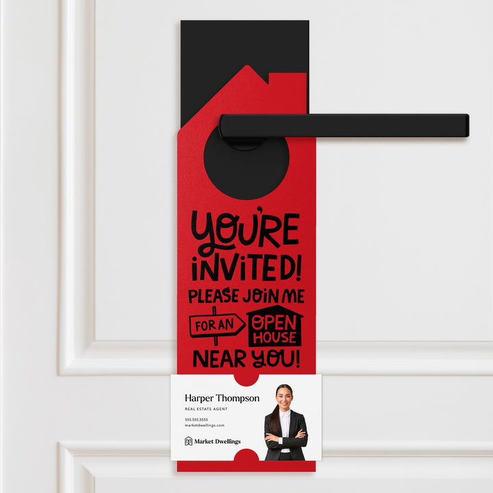 You're Invited! Please Join Me For An Open House Near You! Door Hangers Door Hanger Market Dwellings SCARLET