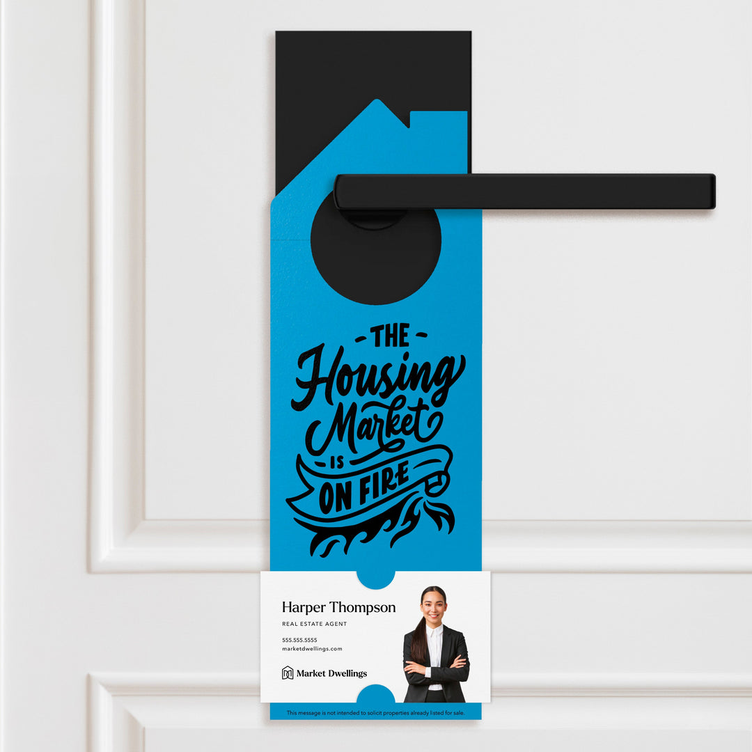 The Housing Market is on Fire | Double Sided Real Estate Door Hangers | 25-DH002 Door Hanger Market Dwellings KRAFT  