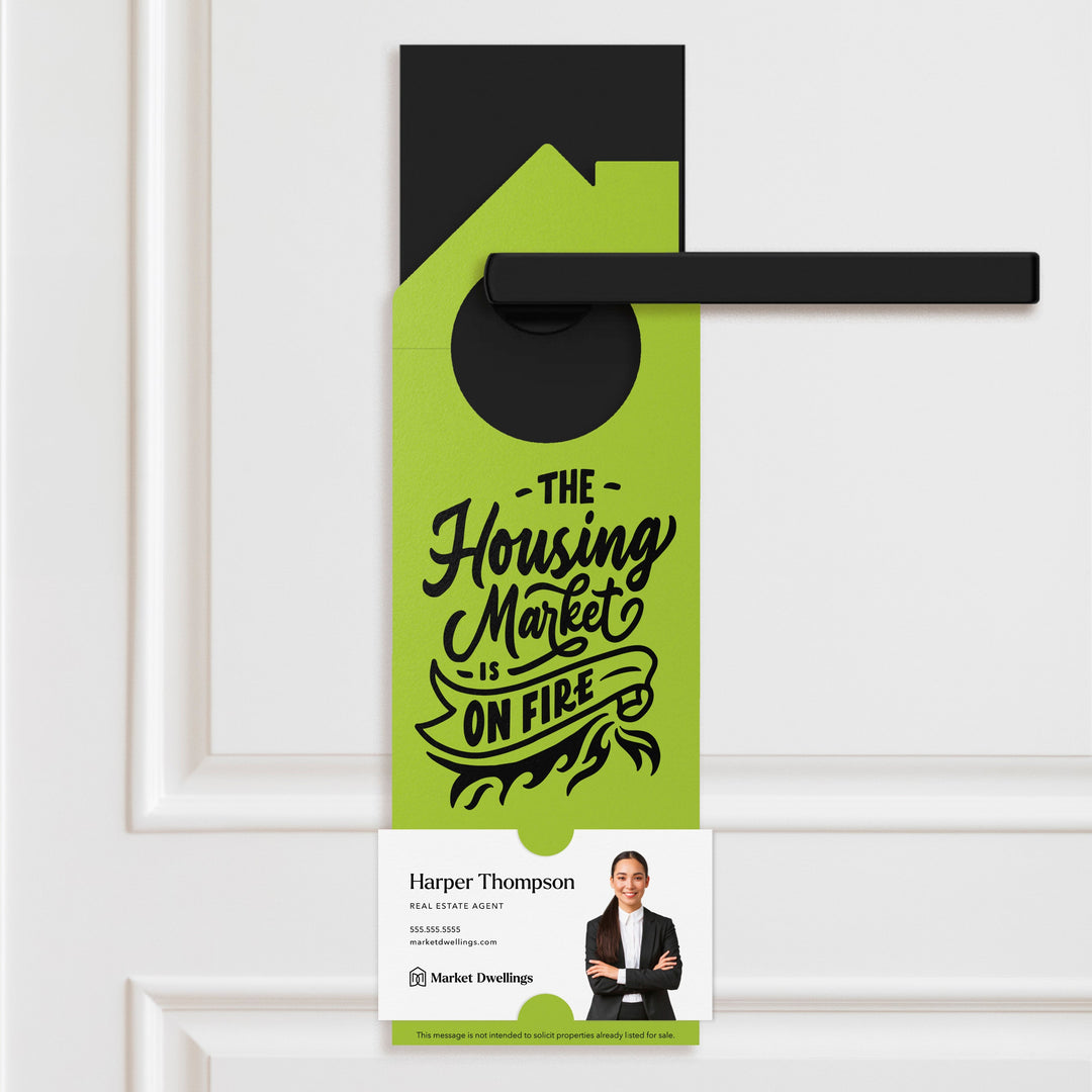 The Housing Market is on Fire | Double Sided Real Estate Door Hangers | 25-DH002 Door Hanger Market Dwellings LIGHT PURPLE  