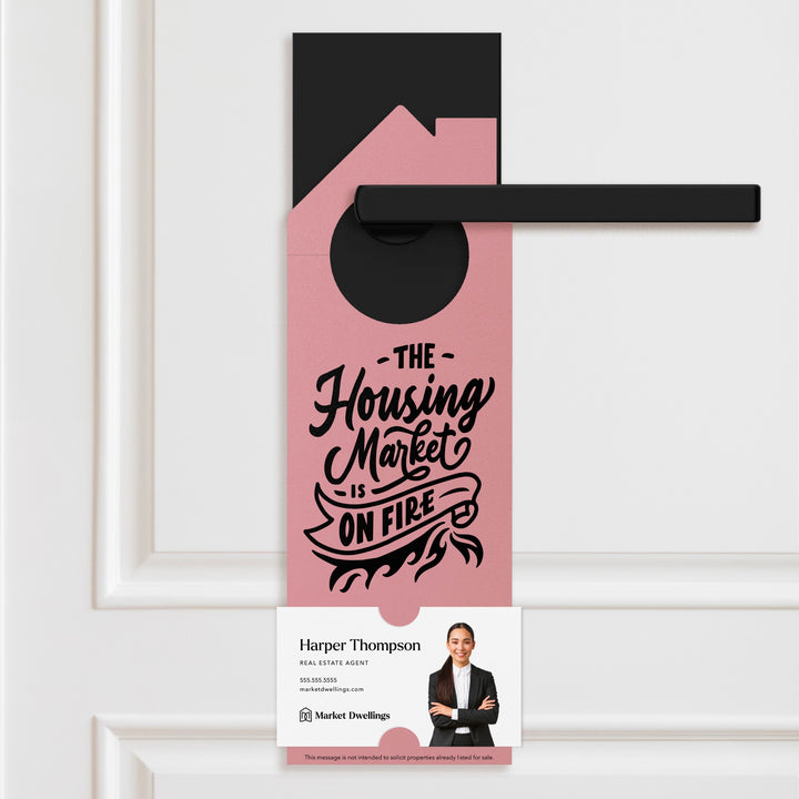 The Housing Market is on Fire | Double Sided Real Estate Door Hangers | 25-DH002 Door Hanger Market Dwellings LIGHT BLUE  