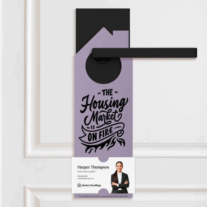 The Housing Market is on Fire | Double Sided Real Estate Door Hangers | 25-DH002 Door Hanger Market Dwellings RAZZLE BERRY  