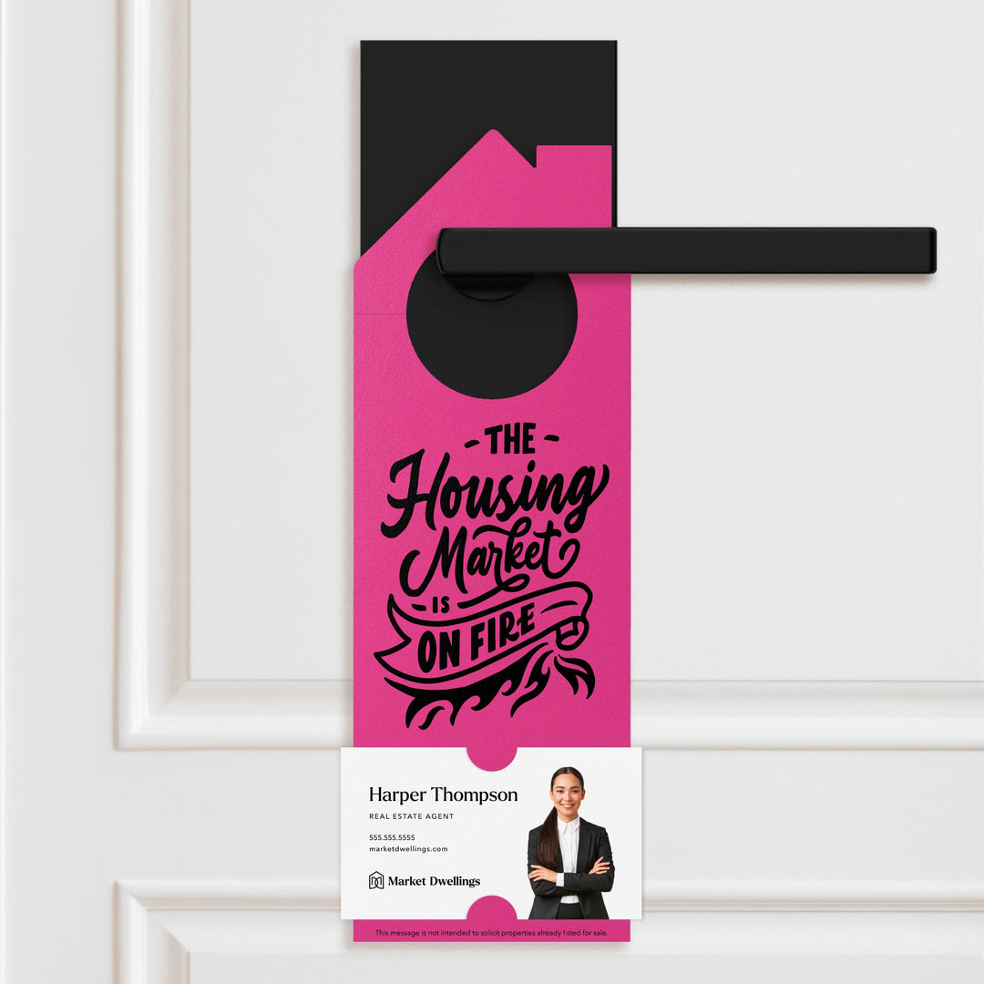 The Housing Market is on Fire | Double Sided Real Estate Door Hangers | 25-DH002 Door Hanger Market Dwellings GREEN APPLE  