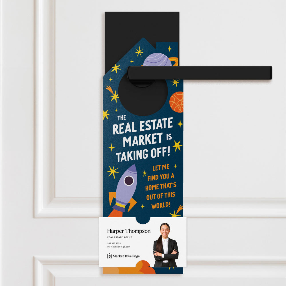The Real Estate Market Is Taking Off! Door Hangers Door Hanger Market Dwellings BLUE 10