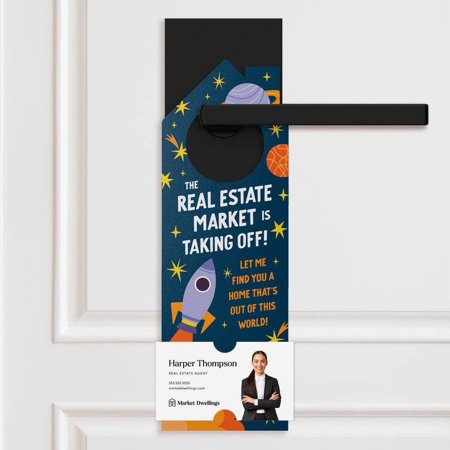 The Real Estate Market Is Taking Off! Door Hangers Door Hanger Market Dwellings BLUE