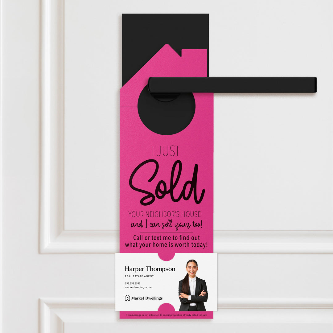 I Just Sold Your Neighbor's House | Real Estate Door Hangers | 3-DH002 Door Hanger Market Dwellings SCARLET  