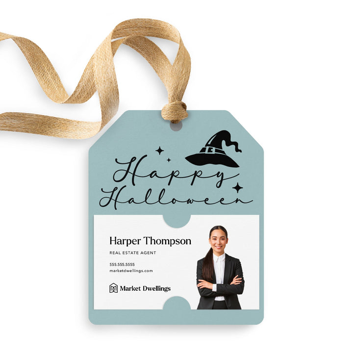 Happy Halloween | Witches Hat Halloween Pop By Gift Tags | 3-GT001 Gift Tag Market Dwellings LIGHT BLUE  