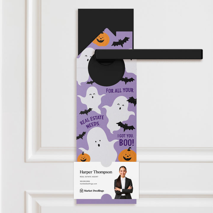 For All Your Real Estate Needs, I Got You, BOO! Door Hangers Door Hanger Market Dwellings PURPLE