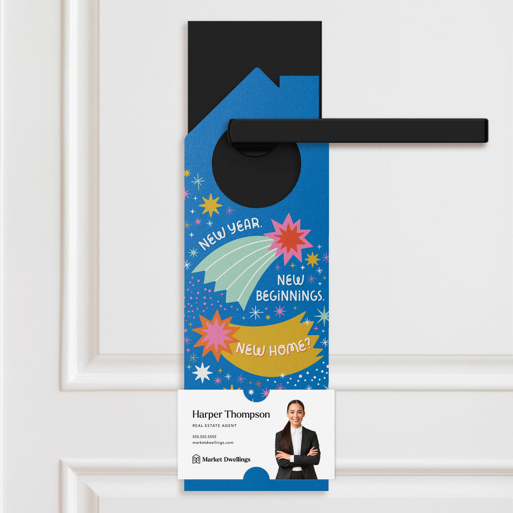 New Year. New Beginnings. New Home? Door Hangers Holiday Door Hanger Market Dwellings