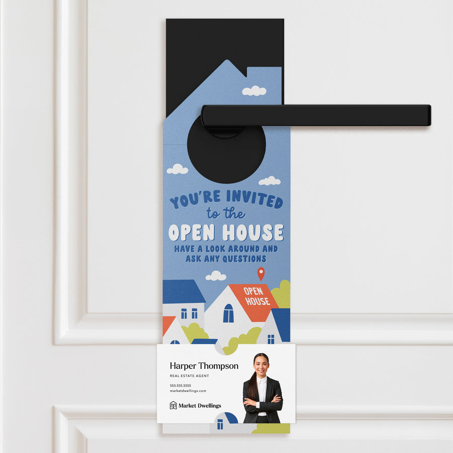 You're Invited to the Open House Door Hangers Door Hanger Market Dwellings