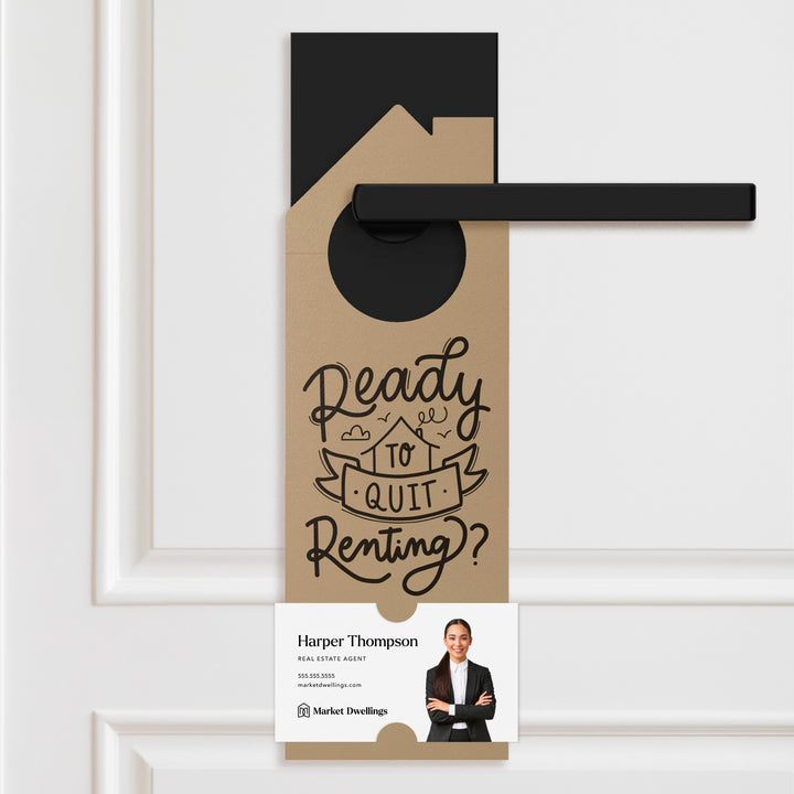 Ready to Quit Renting? | Double-Sided Real Estate Door Hangers | 53-DH002 Door Hanger Market Dwellings LEMON  