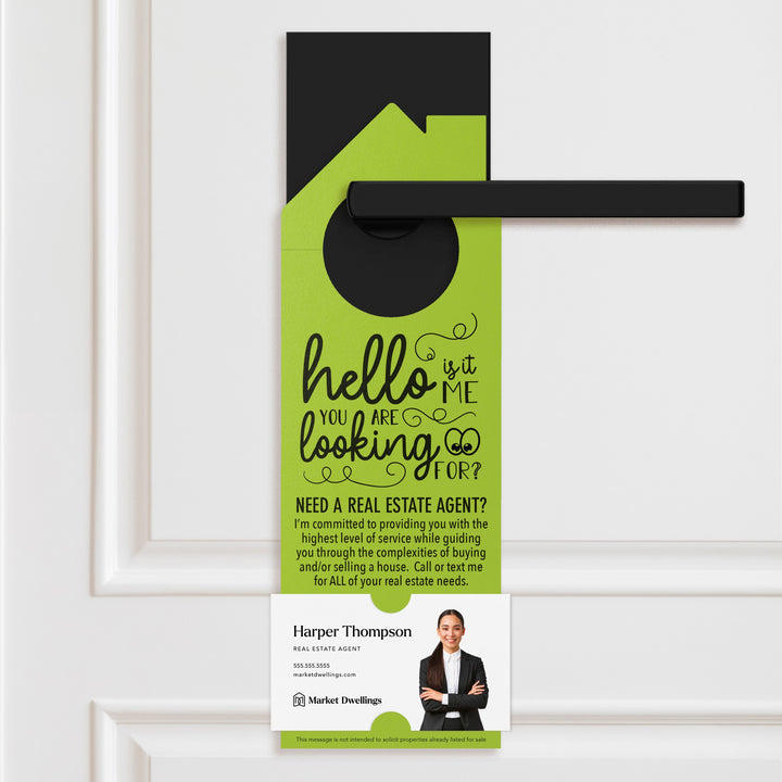 Hello, Is It Me You Are Looking For? | Need a Real Estate Agent Door Hangers | 7-DH002 Door Hanger Market Dwellings LIGHT PINK  