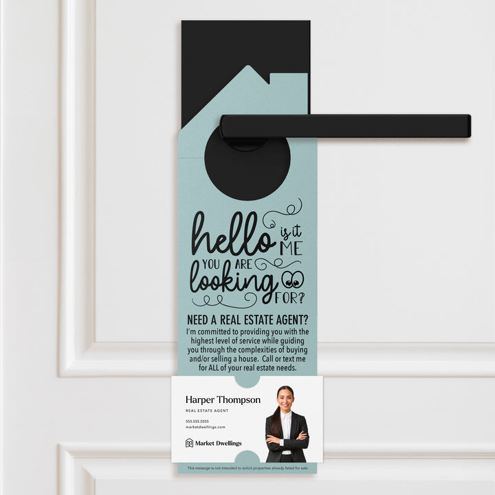 Hello, Is It Me You Are Looking For? | Need a Real Estate Agent Door Hangers | 7-DH002 Door Hanger Market Dwellings KRAFT  