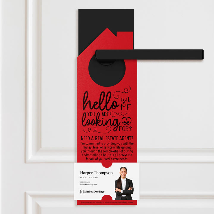 Hello, Is It Me You Are Looking For? | Need a Real Estate Agent Door Hangers | 7-DH002 Door Hanger Market Dwellings LIGHT BLUE  