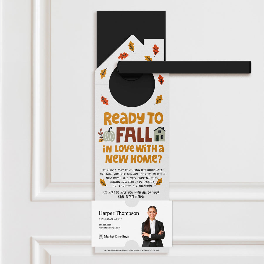 Ready To Fall In Love With A New Home? Fall Real Estate Door Hangers | 75-DH002 Door Hanger Market Dwellings   