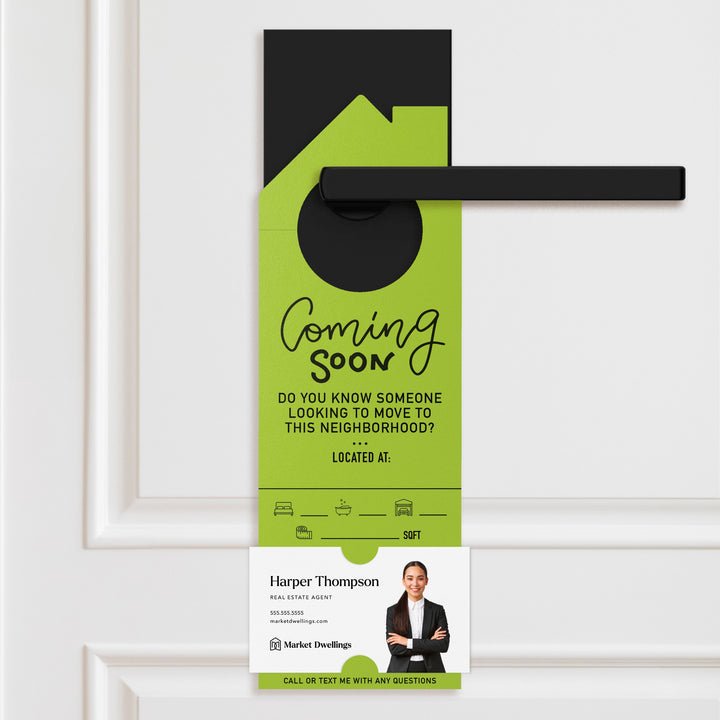 Coming Soon Door Hangers Door Hanger Market Dwellings GREEN APPLE