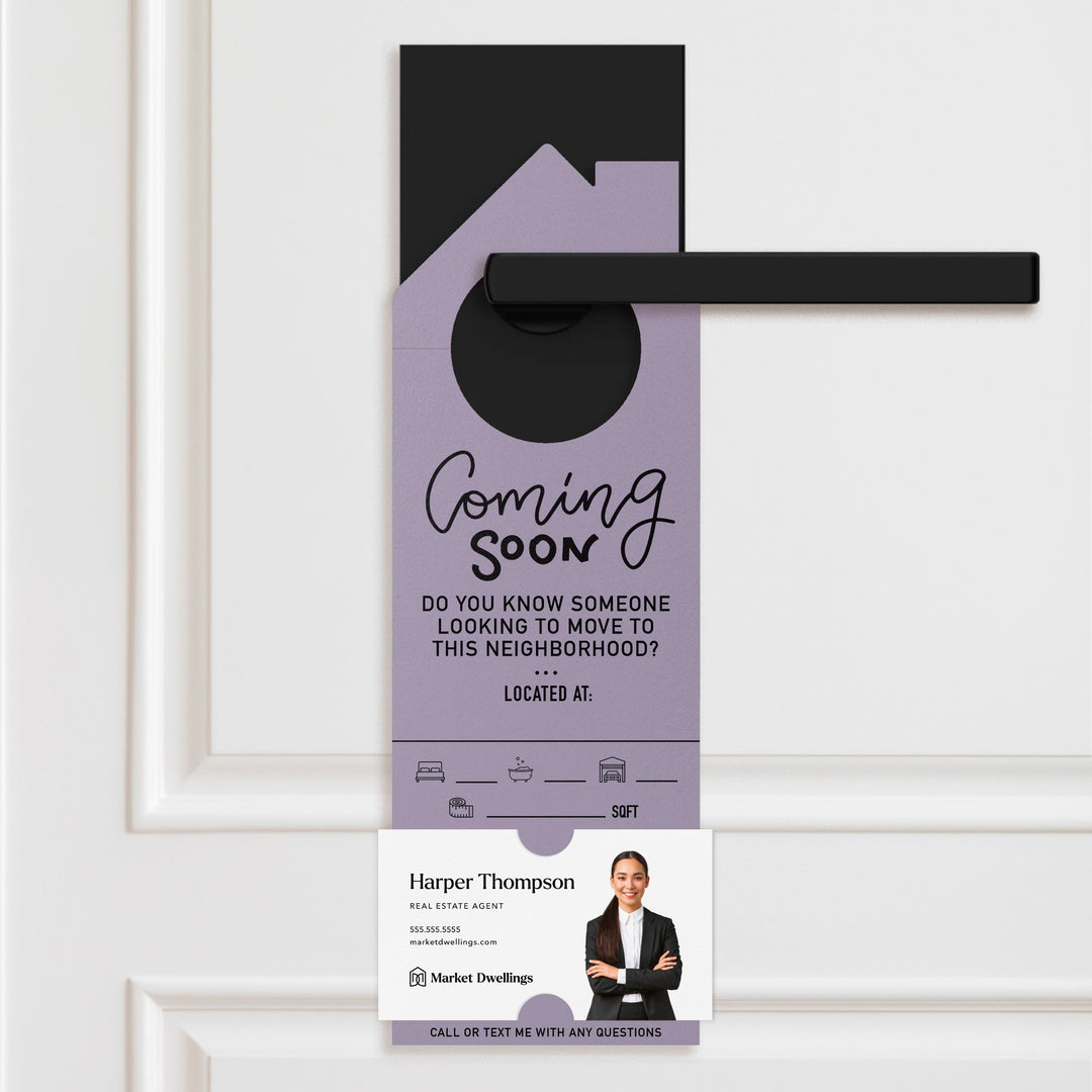 Coming Soon Door Hangers Door Hanger Market Dwellings LIGHT PURPLE