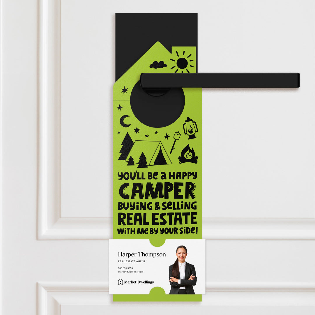 You'll Be a Happy Camper Real Estate Door Hangers Door Hanger Market Dwellings GREEN APPLE