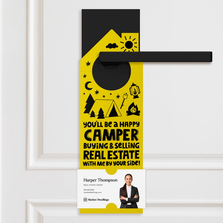 You'll Be a Happy Camper Real Estate Door Hangers Door Hanger Market Dwellings LEMON