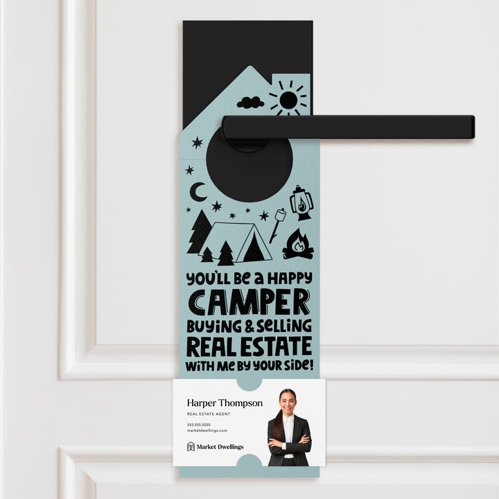 You'll Be a Happy Camper Real Estate Door Hangers Door Hanger Market Dwellings LIGHT BLUE