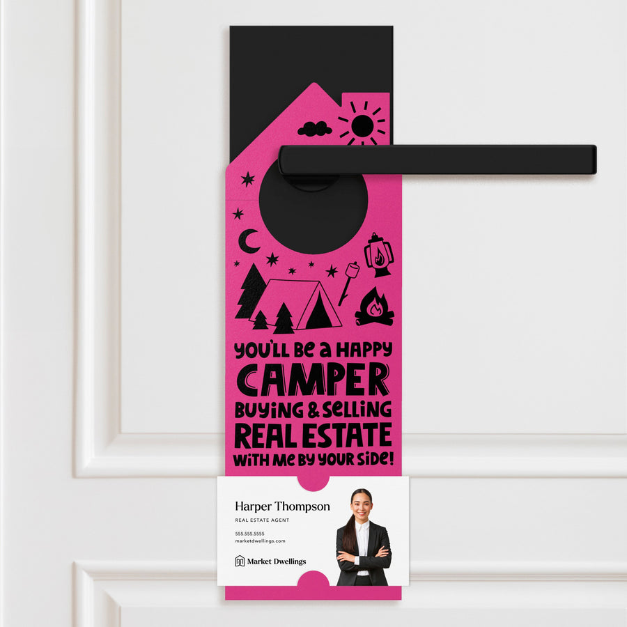 You'll Be a Happy Camper Real Estate Door Hangers Door Hanger Market Dwellings RAZZLE BERRY