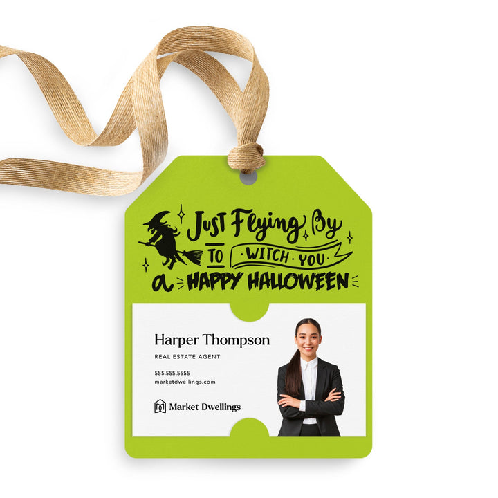 Just Flying By to Witch You a Happy Halloween | Halloween Pop By Gift Tags | 85-GT001 Gift Tag Market Dwellings GREEN APPLE  