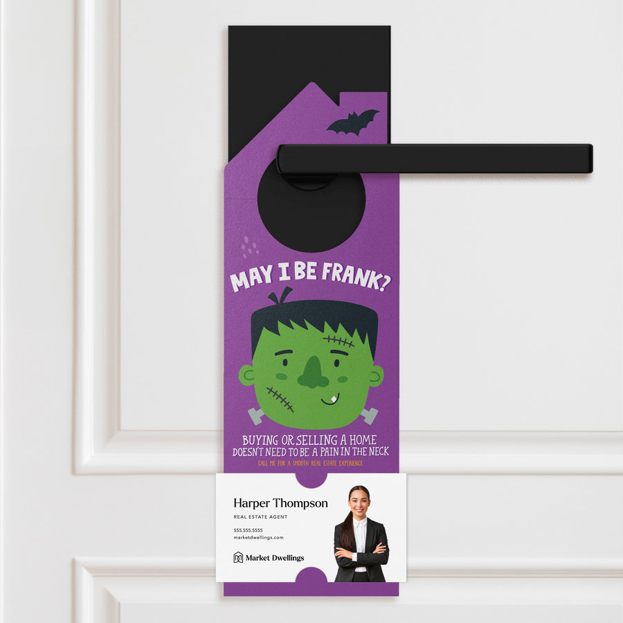 May I Be Frank Door Hangers | Real Estate Halloween | Double Sided | 91-DH002 Door Hanger Market Dwellings   